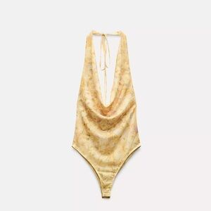 Floral Yellow draped neck bodysuit Nwt
